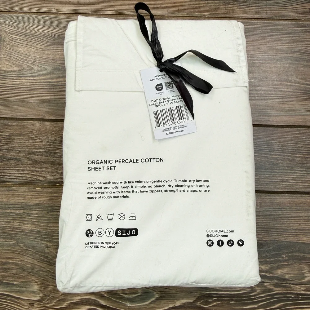 Doz by Sijo King 4 Piece Sheet Set Snow White Organic Percale Cotton New